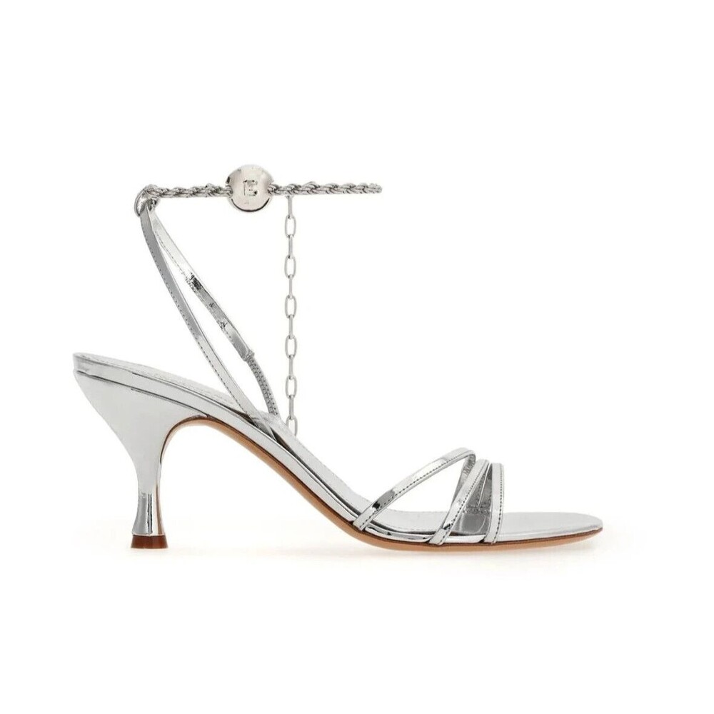 Ferragamo Denise Ankle Chain Sandals Silver Metallic Size 8 MSRP $1090
